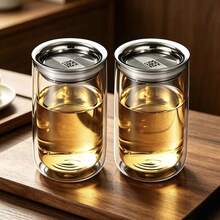 1/2pcs Double-Layer Glass Teapot, 400ml Teapot With Stainless Steel Filter, Double-Layer Glass To Prevent Scalding, Portable Glass Teapot, Multi-Purpose Glass Tableware, Home Tea Room Tea Set - View 8