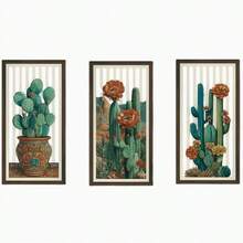3 pièces Ensemble de décoration murale en bois plat 2D Saguaro Cactus - Art mural en bois creux de coucher de soleil désertique bohème, convient pour le salon, la chambre à coucher - Suspension murale en bois de cactus western vintage - 3 pièces - Voir 11