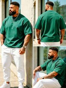 Plus Size Men's T-Shirt, Summer Men's Plus Size Casual Crew Neck Tank Top, Versatile Slimming, Fresh And Energetic Sports - Green - View 5