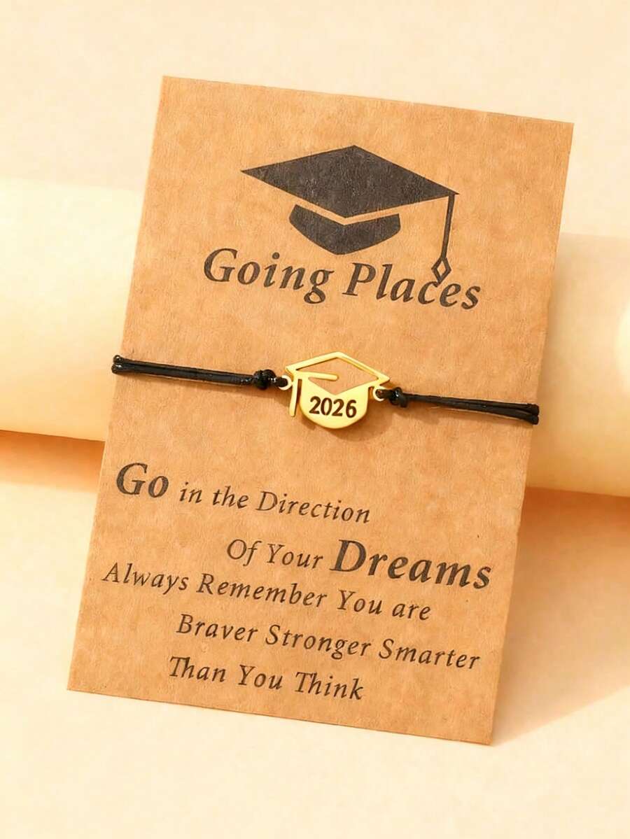 1pc Simple Doctor Cap 2026 Wax Line Braided Bracelet, Graduation Gift Suitable For Men And Women - Gold - View 1