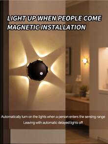 1pc New Motion Sensor Wall Light, No Wiring Required, Indoor Seven-Color Gradient Small Hill Cat Eye Bedroom Bedside Atmosphere Lamp - Multicolor - View 6