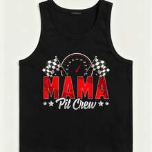 Race Car Birthday Party Racing Family Mama Pit Crew Funny Crew Neck Tee With Stylish Print Casual & Comfortable Travel Clothing For Fashion Enthusiasts Ideal For Summer, Spring, Fall, And Daily Wear - Black - View 2