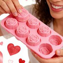 2 Pack 20 Cavity Rose Shaped Silicone Chocolate Molds, Heat Resistant Non-Stick Baking Tray, Easy Release & Clean, For Chocolate Candy Mousse Cake Dessert, Valentine Mother's Day Party Home Baking Decor - 2 Pink Items - View 7