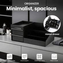 Men's Cologne Storage Rack, Bathroom Counter Organizer And Perfume Tray With Toothbrush And Sink Brush Holder, Durable Plastic Organizers, Cosmetic Storage Box, Versatile Organizer - 黑色 - 查看 7