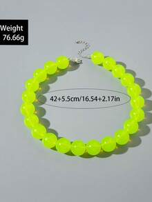 1pc Colorful Acrylic Dopamine Beaded Necklace, Fashionable Fresh Style Candy Color Versatile Accessory For Daily Wear, Party, Gathering - Green - View 3