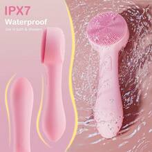 1 Piece Sweet Pink Smooth Solid Silicone Texture Silicone Facial Cleansing Brush, Electric Face Exfoliating Massager, Elegant Daily Universal Portable Waterproof Rechargeable Deep Cleansing Household Facial Skin Care Cleansing Tool Type, Multifunctional Skin Renew Scrub Device For Daily Exfoliating Blackhead Removing Pre-Sleep Relaxation, Skin Friendly Comfortable Beauty Care Facial Cleansing Tools - 彩色 - 查看 5