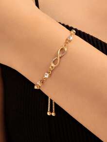 Pulsera de infinito con strass ajustable, joyería de moda - Dorado - Ver 2