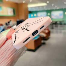 1pc Pink Matte Personalized Line Cat Clapping Pattern Phone Case, Suitable For IPhone 16 Pro Max, 17/16/15/14 Plus, 13/12/11 Protective Cover - Multicolor - View 3
