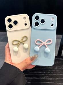 1pc Light Blue 3D Bowknot Soft Phone Case, Full Camera Protection Anti-Fall Cover, Contrast Color, Compatible With Iphone 17/17 Pro/17 Air/17 Pro Max, 16/15/14/13/12/11 Pro/Pro Max/Plus - Girlfriend Gift, Birthday Gift, Valentine's Day Gift - Blue - View 2