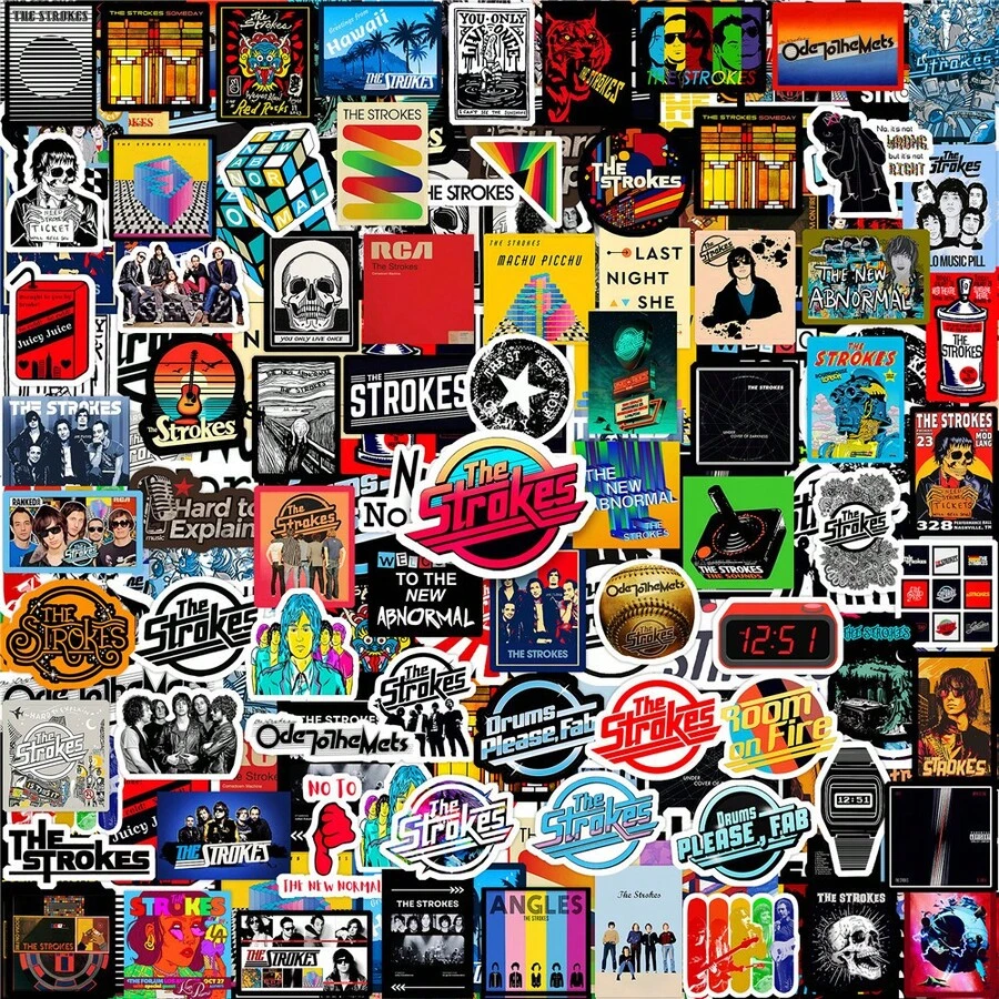 100張 The Strokes 樂團貼紙包,搖滾音樂專輯貼紙,適用於筆記型電腦、吉他、滑板、手機殼、日記本和剪貼簿裝飾 - 彩色 - 查看 1