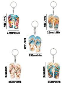 1pc Creative Summer Ocean Refreshing Theme Flip-Flop Acrylic Keychain, Versatile Fashion Bag Charm Decoration, Multifunctional Key Organizer, Suitable For Car Rearview Mirror Eye-Catching Fun Pendant, Daily Home Decor - Multicolor - View 2