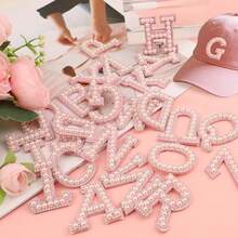 Pink Glue-Backed Pearl Rhinestone 26 Letter Stickers, A-Z Self-Adhesive Letters For Clothing Decoration, Bag Modification, Children's Shoes Embellishment, Gift Box Decoration, Scrapbook DIY, Soft Pink 3D Texture, Versatile For Sticking, Repairing, Outfit Styling And Home Decor - Multicolor - View 2