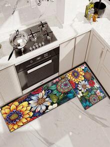 1/2pcs Bohemian Style Kitchen Mat Set, Pop Art Mandala Pattern Kitchen Rug And Mat, Non-Slip Washable, Bohemian Rustic Style Long Runner, Rubber Backing, Kitchen Decor Accessories - Multicolor - View 7
