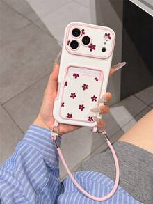 1個心形與花卉圖案時尚卡套掛繩 TPU 防震保護手機殼，適用於 Apple 11/12/13/14/14Plus/15/15Plus/16/16Plus/17/17Pro 系列，適合送禮、通勤，防摔高品質設計 - 彩色 - 查看 4