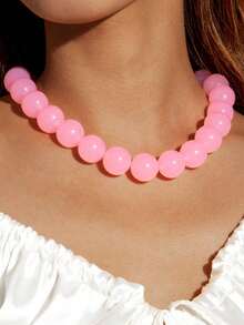 1 pieza Collar de cuentas de dopamina de acrílico multicolor, accesorio versátil de color de caramelo fresco y de moda para uso diario, fiesta, reunión (cantidad de cuentas aleatoria) - Rosa - Ver 2