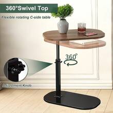 Modern C-Shaped Side End Table Iron Legs Frame And Wood Top, Bedside Nightstand Table Snack Books Side Table For Living Room Floor Balcony Corner Sofa - Brown - Stretchable - View 6