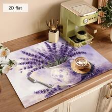 1pc Watercolor Lavender Bouquet Pattern Dish Drying Mat, Highly Absorbent Dish Drainer Pad, Multipurpose Use For Kitchen, Dining Table, Bar Counter, Home Decor, Gift - XYLSD-418 - View 5