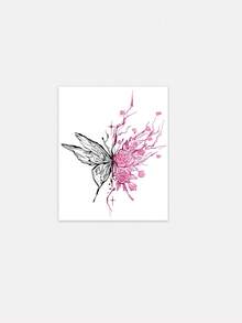 1 Pc Pink & Black Rose Butterfly Temporary Tattoo Sticker, Waterproof Long Lasting Fake Floral Insect Tattoo, Aesthetic Body Art For Shoulder - Multicolor - View 2