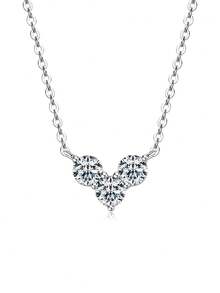 XUJIA 1pc 925 Sterling Silver Women's Heart Necklace, 0.90ct 4mm Round Cut Moissanite Pendant, 18"+2" Adjustable Chain - NMO-089 - View 13