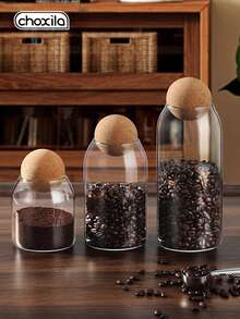 choxila 1pc Glass Coffee Storage Jar, Tea Leaf Storage Jar With Airtight Cork Lid, Glass Jar For Coffee Beans, Dried Fruits - View 4