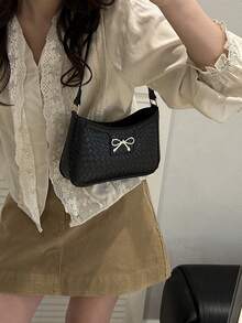 Bolsa de ombro retro em malha romboidal, bolsa simples preta de grande capacidade para axila, bolsa feminina de luxo leve, confortável para deslocações e lazer, bolsa balde macia e desleixada em malha, bolsa casual para viagens diárias e férias. - Multicolorido - Ver 7