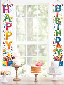 3pcs Rainbow Happy Birthday Banner Set - Large 72 Inch Photography Backdrop Porch Decor Wall Hanging Party Decorations, Suitable For Indoor Outdoor Birthday Party Adult Celebration, Photo Booth, Porch Decor, Door Sign And Any Festive Gathering Needing Colorful Party Supplies And Backdrop Decor - Multicolor - View 9