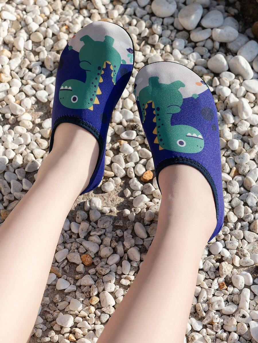 Spring/Summer Boys & Girls Kids Cute Cartoon Shark Dinosaur Pattern, Outdoor Casual Hollow Breathable Soft Sole Lightweight, Water Shoes Creek Shoes Beach Socks Shoes Diving Shoes - Royal Blue - View 1