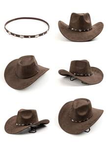 1 pieza Sombrero de mujer estilo occidental de ante | Decoración de metal vintage con diseño de cuerda al viento | Adecuado para uso casual, actuaciones en el escenario, reuniones al aire libre, múltiples colores disponibles, aplicable para primavera/otoño - A - Ver 3