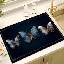 1pc Elegant Butterfly Pattern Printed Absorbent Dish Drying Mat, Home Decor, Suitable For Espresso Machine, Sink, Faucet, Bathroom, Kitchen Accessories - Multicolor - View 3