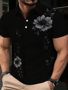 Men's Gray Floral Vine Polo Shirt Trendsetter Breathable Lightweight Artistic Print  Summer Summer - Black - View 1