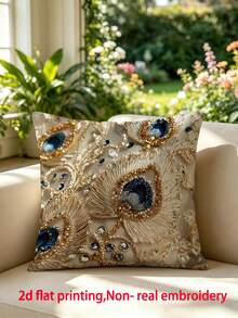 shangxia 1 Stück--Leichter Luxus Kunststickerei Pfauenfedermuster Kissenbezug 2D flach Perlen-Pailletten-Effekt Gold- und Blau-Farbschema Hochwertiges Gefühl Kissen Wohnzimmer Sofa Schlafzimmer Atmosphäre Dekoratives Kissen--(Kissenfüllung nicht enthalten)---(Mehrere Größen)---(Keine Stickerei)---(Einseitiger Muster) - Verschiedenfarbig - Übersicht 7