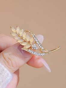 1pc Elegant Luxury Rhinestone Wheat Ear Brooch, Fashionable Versatile Clothing Accessory Pin - Gold - View 5