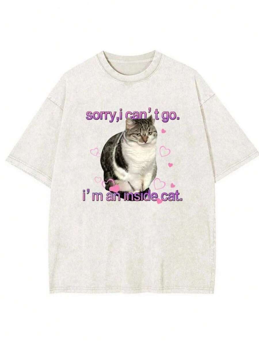 Humorous "I'm An Indoor Cat" T-Shirt By Y2K For Men And Women, Wacky Graphic T-Shirts, Funny T-Shirt Exchange - White - View 1