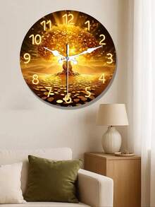 1pc Gold Money Tree Shaped Silent Non-Ticking Round Wall Clock, Suitable For Decorating Living Room And Office - Multicolor - View 6