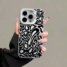 Funda con patrón estético de  para iPhone 16 15 14 13 12 11 X XS SE23 PRO MAX  GALAXY S22 S23 S24 FE ULTRA PLUS, degradado, dura, PET , negro y plata, regalo, a prueba de golpes, protector creativo de lujo, accesorios - Plateado - Ver 1