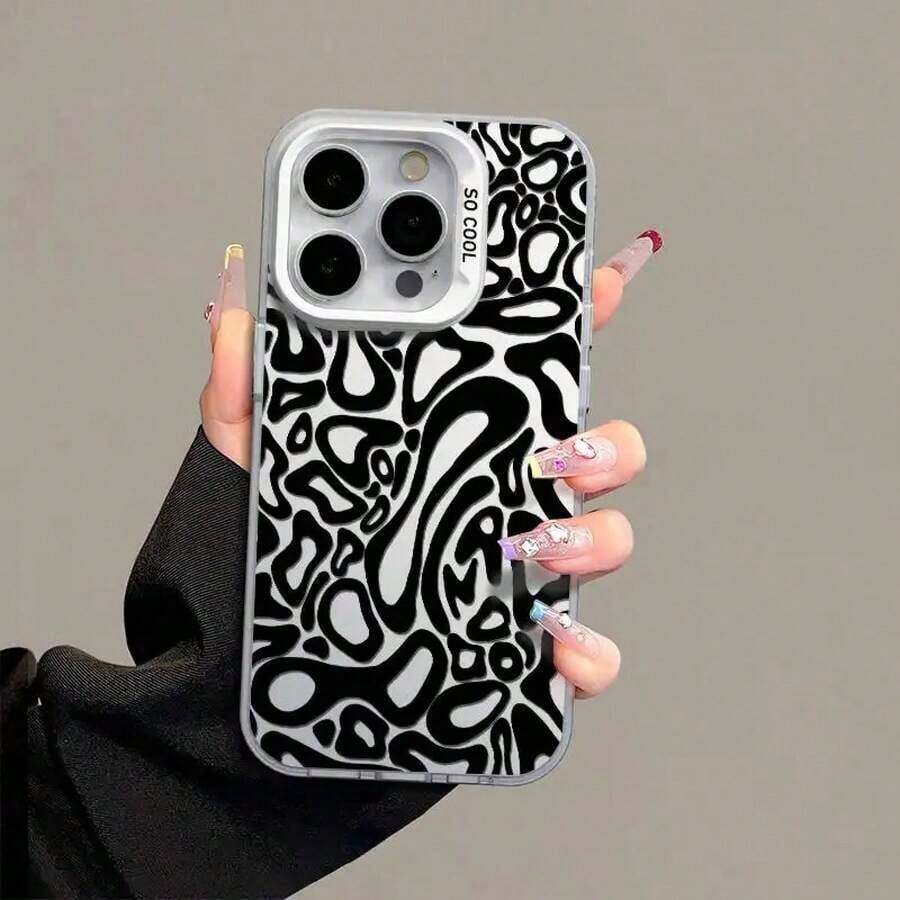 Funda con patrón estético de para iPhone 16 15 14 13 12 11 X XS SE23 PRO MAX GALAXY S22 S23 S24 FE ULTRA PLUS, degradado, dura, PET , negro y plata, regalo, a prueba de golpes, protector creativo de lujo, accesorios - Plateado - Ver 1