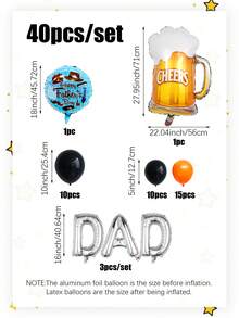 40件組父親節氣球柱套裝，包含「DAD」字母氣球、啤酒杯氣球、18英吋圓形氣球，適用於父親節派對、父親節禮物、最佳爸爸氣球、生日裝飾、拍照背景裝飾及慶祝活動裝飾 - 彩色 - 查看 2