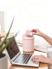 Mini Desktop Trash Can With Lid And Decorative Bow, Plastic Swivel Lid, Non-Electric Cylindrical, Suitable For Home, Office, Kitchen, Bedroom Vanity And Daily Use - Multicolor - View 9