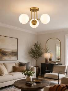 1pc Modern Plastic Recessed Ceiling Light, 3-Head Design, Semi-Flush Mount, Suitable For Living Room, Dining Room, Hallway, Bedroom, Attic, Bar And Kitchen Island, Indoor Decorative Lighting Fixture (Bulbs Not Included) - 1PC-gold - View 2