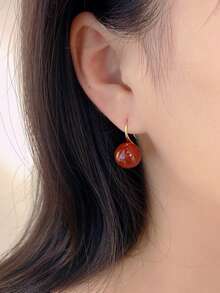 Elegantes pendientes colgantes de bola roja redonda, pendientes de gancho simples - Rojo - Ver 7