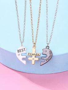 Set de 3 collares con colgante de corazón con letras de "Mejores amigas por siempre", adecuado para uso diario, regalo, vacaciones - Multicolor - Ver 6