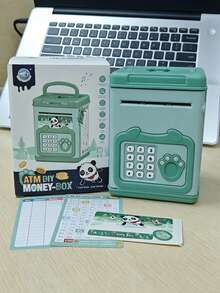 Hucha de cerdito tipo cajero automático con contraseña y desbloqueo por huella dactilar, caja de ahorro educativa para niños, aviso de voz y rollo de papel con manivela manual, herramienta de aprendizaje financiero interactiva para padres e hijos, regalo para niños y niñas (todos los accesorios al azar, requiere 2 baterías AA de 1.5V) - color - Ver 4