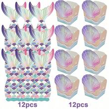 12/24 Set Shell Design Gift Boxes Mermaid Cards Set Cartoon Mermaid Design Paper Treat Boxes Gift Packaging Box Mini Creative Ocean Party Favor Boxes For Birthday Wedding Babyshower Holiday Hawaii Party Decorations - Multicolor - View 15