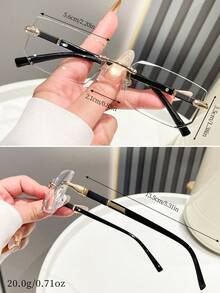 1 par de gafas minimalistas de metal sin marco, de moda, sin receta, adecuadas para lectura, oficina, fiesta, moda, accesorio de fotografía - Negro - Ver 2