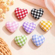 10pcs Mixed Plaid Fabric Heart/Round/Flower Decorative Buttons/Patches, Handmade DIY Earrings, Headwear, Phone Case, Sewing Accessories, Apparel Trims, Plush Craft Buttons - A - View 3