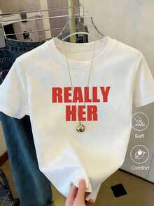 Camiseta con estampado de camisa casual para mujer, manga corta y cuello redondo, moda urbana local de primavera/verano. - Blanco - Ver 1