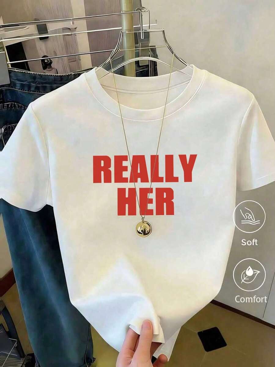 Camiseta con estampado de camisa casual para mujer, manga corta y cuello redondo, moda urbana local de primavera/verano. - Blanco - Ver 1