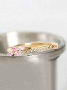 1 chiếc nhẫn nữ đính đá Cubic Zirconia, thích hợp làm quà tặng đám cưới, tiệc tùng, lễ đính hôn, kỷ niệm, ngày Valentine. - Vàng - Xem 2