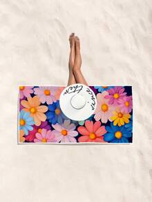 1 PC Floral Print Microfiber Beach Towel Tropical Style Rectangle Super Absorbent Quick Dry Lightweight Towel For Beach Swimming Pool Summer - Pink - View 5