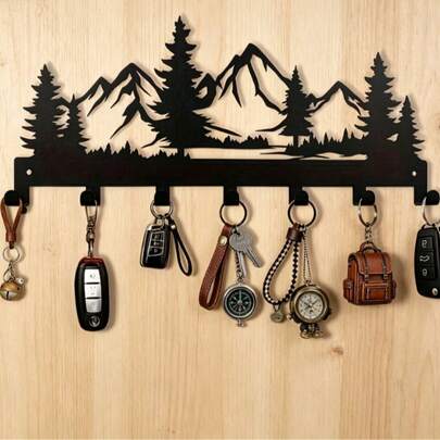 Iron Art Wall Hook Rack, Key Holder Organizer, Creative Home Decor Storage Rack, Fashionable Entryway And Bathroom Accessory, Decorative Storage Shelf, Bathroom Towel Rack, Suitable For Bedroom, Kitchen, Pool, Hanging Coats, Bathrobes, Hats, Clothes, Towels